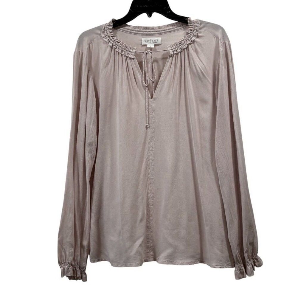 Velvet By Graham And Spencer Samantha Satin V-neck Peasant Top Size S